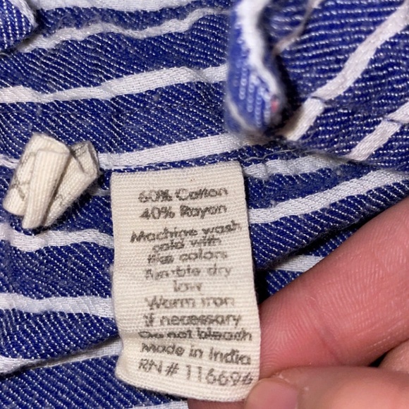 Japna Button Down Tee, Striped Blue and White, XS - Picture 3 of 6